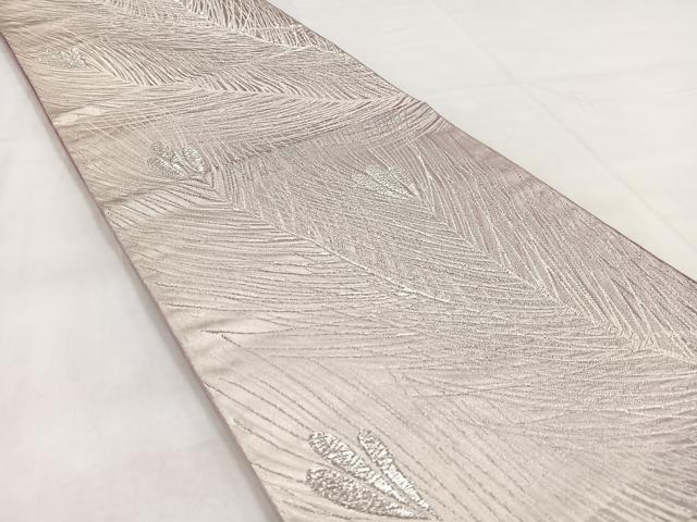 平和屋着物◎六通柄袋帯　唐織　若松葉文　銀糸　正絹　逸品　BAAW8721yc