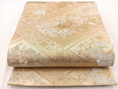 平和屋着物◎六通柄袋帯　九百新花鳥錦　花鳥文　金銀糸　正絹　逸品　BAAW8723yc