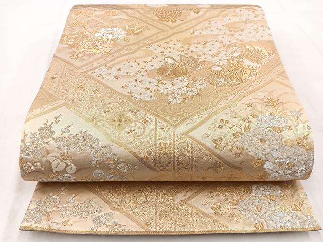 平和屋着物◎六通柄袋帯　九百新花鳥錦　花鳥文　金銀糸　正絹　逸品　BAAW8723yc