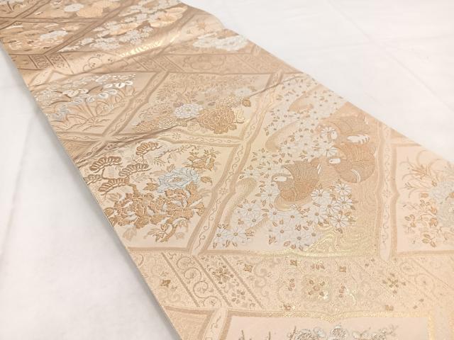 平和屋着物◎六通柄袋帯　九百新花鳥錦　花鳥文　金銀糸　正絹　逸品　BAAW8723yc