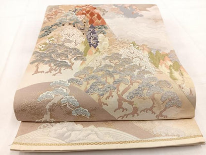 平和屋着物◎六通柄袋帯　唐織　磯松風　金糸　正絹　逸品　BAAW8725yc