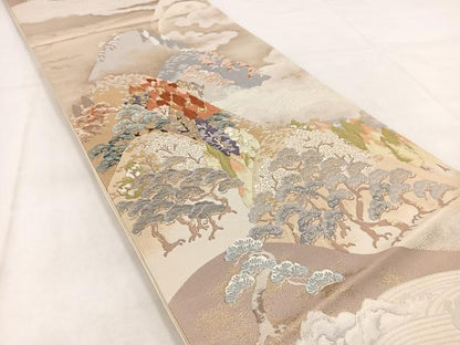 平和屋着物◎六通柄袋帯　唐織　磯松風　金糸　正絹　逸品　BAAW8725yc