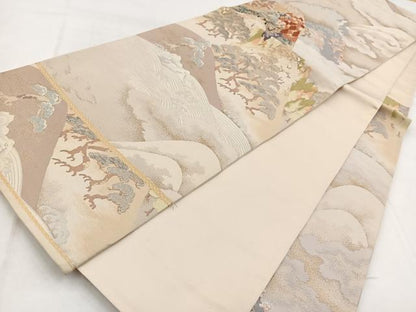 平和屋着物◎六通柄袋帯　唐織　磯松風　金糸　正絹　逸品　BAAW8725yc