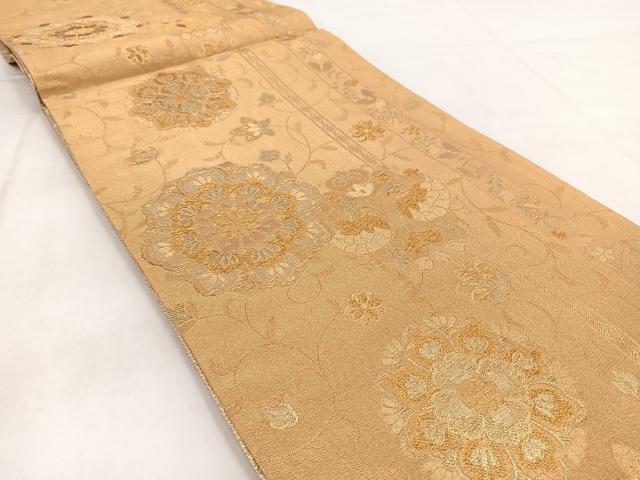平和屋着物◎六通柄袋帯　正倉院花蝶文　金糸　正絹　逸品　BAAW8730yc