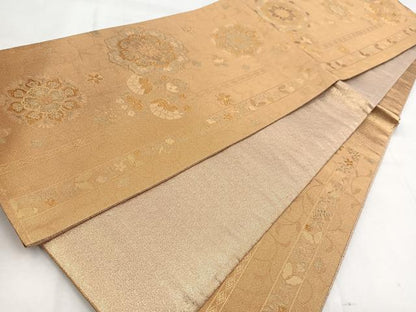 平和屋着物◎六通柄袋帯　正倉院花蝶文　金糸　正絹　逸品　BAAW8730yc