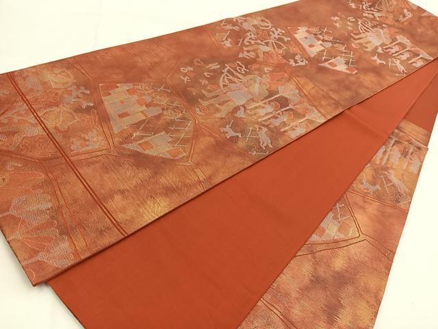 平和屋着物◎六通柄袋帯　切嵌壁画文様　金糸　引箔　正絹　逸品　BAAW8733yc