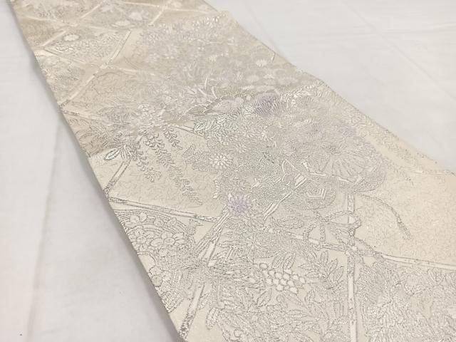 平和屋着物◎六通柄袋帯　唐織　吉祥格天井花車文　銀糸　正絹　逸品　BAAW8735yc