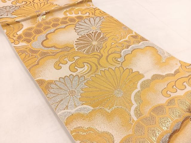 平和屋着物◎六通柄　京袋帯　雲取り菊文　金銀糸　正絹　逸品　BAAW8737yc