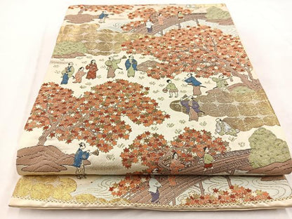 平和屋着物◎六通柄袋帯　唐織　平安人物風景文　金銀糸　正絹　逸品　BAAW8738yc