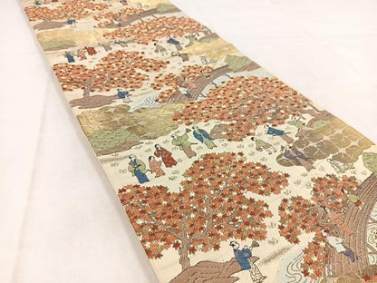 平和屋着物◎六通柄袋帯　唐織　平安人物風景文　金銀糸　正絹　逸品　BAAW8738yc