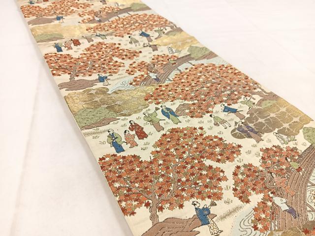 平和屋着物◎六通柄袋帯　唐織　平安人物風景文　金銀糸　正絹　逸品　BAAW8738yc
