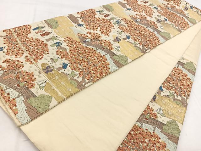 平和屋着物◎六通柄袋帯　唐織　平安人物風景文　金銀糸　正絹　逸品　BAAW8738yc