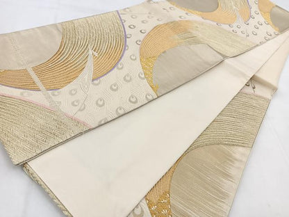 平和屋着物◎六通柄袋帯　唐織　孔雀　金糸　正絹　逸品　BAAW8741yc