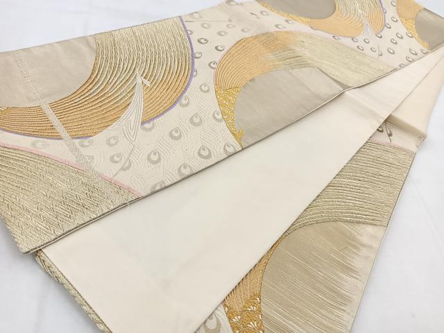 平和屋着物◎六通柄袋帯　唐織　孔雀　金糸　正絹　逸品　BAAW8741yc