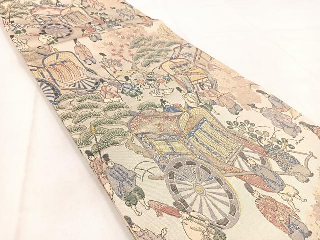 平和屋着物◎六通柄袋帯　桜下遊絵巻柄　金糸　正絹　逸品　BAAW8743yc