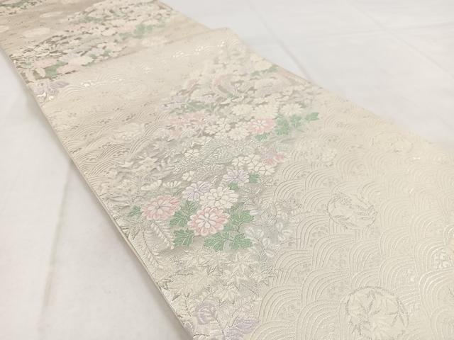 平和屋着物◎六通柄袋帯　唐織　立波花文　銀糸　正絹　逸品　BAAW8751yc
