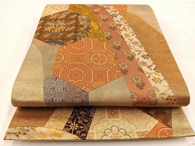 平和屋着物◎六通柄袋帯　切嵌　更紗花鳥文　金糸　正絹　逸品　BAAW8754yc