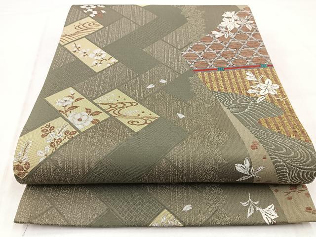 平和屋着物◎六通柄袋帯　檜垣花文　金銀糸　正絹　逸品　未使用　BAAW8755yc