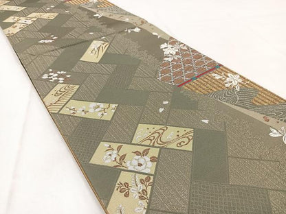 平和屋着物◎六通柄袋帯　檜垣花文　金銀糸　正絹　逸品　未使用　BAAW8755yc