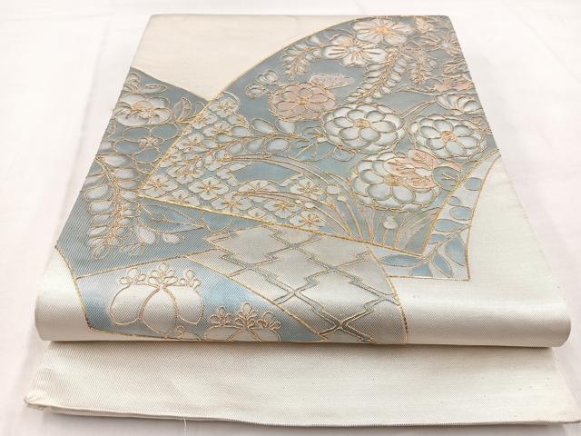 平和屋着物◎太鼓柄袋帯　駒刺繍　地紙花文　正絹　逸品　BAAW8756yc