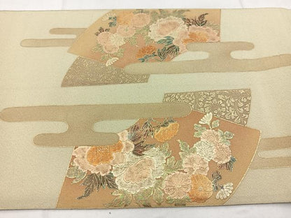 平和屋着物◎太鼓柄袋帯　綴れ　地紙花鳥文　金彩　正絹　逸品　BAAW8757yc