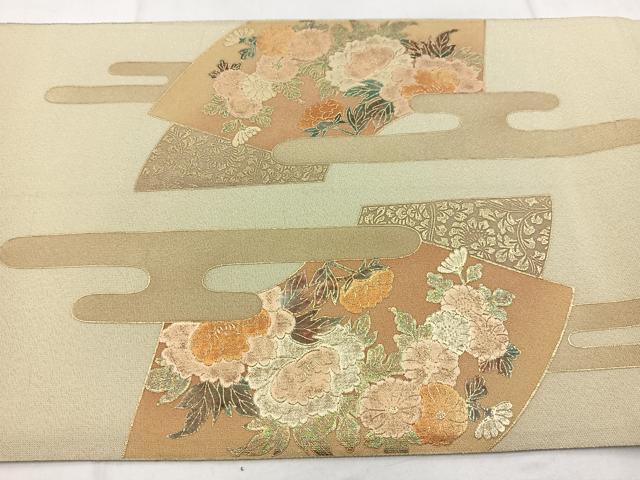 平和屋着物◎太鼓柄袋帯　綴れ　地紙花鳥文　金彩　正絹　逸品　BAAW8757yc