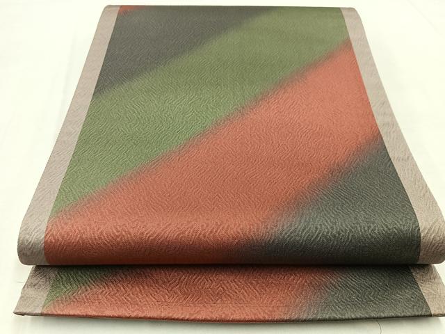 平和屋着物◎全通柄袋帯　霞文　金糸　正絹　逸品　BAAW8764yc