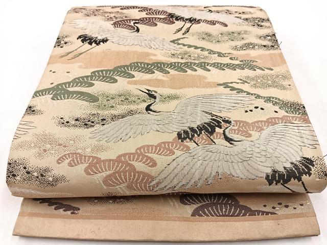 平和屋着物◎アンティーク　大正ロマン　丸帯　引き抜き帯　飛鶴松文　銀糸　正絹　逸品　BAAW8769yc