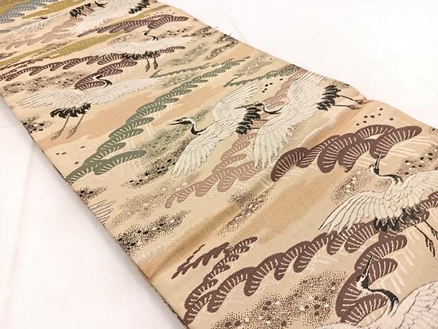 平和屋着物◎アンティーク　大正ロマン　丸帯　引き抜き帯　飛鶴松文　銀糸　正絹　逸品　BAAW8769yc