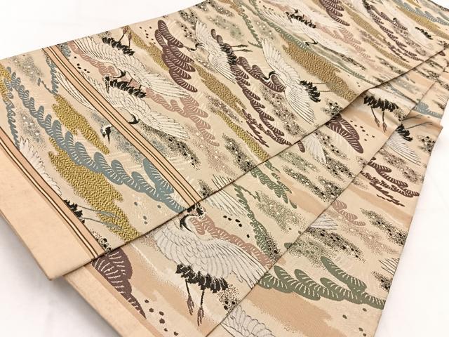 平和屋着物◎アンティーク　大正ロマン　丸帯　引き抜き帯　飛鶴松文　銀糸　正絹　逸品　BAAW8769yc