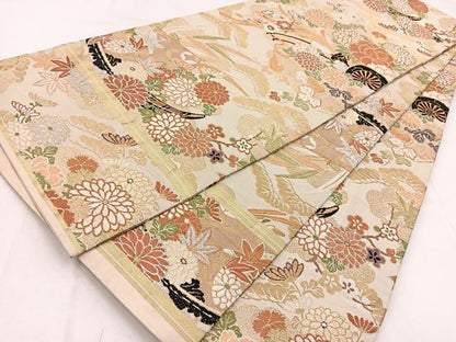 平和屋着物◎アンティーク　大正ロマン　丸帯　唐織　花車文　金銀糸　正絹　逸品　BAAW8770yc