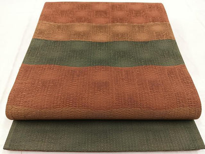 平和屋着物◎六通柄袋帯　ふくれ織　横段文　正絹　逸品　BAAW8772yc