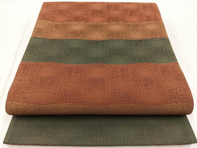 平和屋着物◎六通柄袋帯　ふくれ織　横段文　正絹　逸品　BAAW8772yc