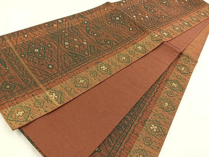 平和屋着物◎六通柄袋帯　幾何学花文　金銀糸　正絹　逸品　BAAW8775yc