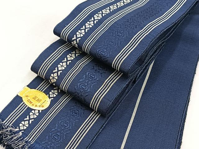 平和屋着物◎男性　本場筑前博多織　両面　角帯　献上　正絹　逸品　BAAW8796yc