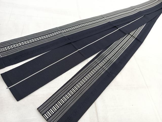 平和屋着物○男性 本場筑前博多織 両面 角帯 間道 濃紺地色 田中辰雄作
