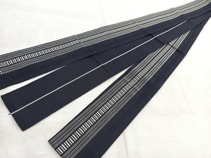 平和屋着物●男性　本場筑前博多織　両面　角帯　間道　濃紺地色　田中辰雄作　正絹　逸品　BAAW8799yc