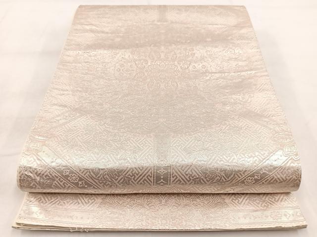 平和屋着物◎六通柄袋帯 正倉院花文 銀糸 正絹 逸品 未使用 BAAW8801yc