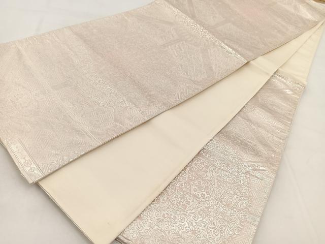 平和屋着物◎六通柄袋帯 正倉院花文 銀糸 正絹 逸品 未使用 BAAW8801yc