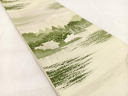 平和屋着物◎六通柄袋帯 唐織 遠山樹林文 金銀糸 正絹 逸品 BAAW8802yc