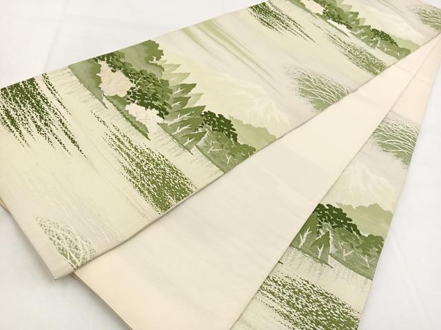平和屋着物◎六通柄袋帯 唐織 遠山樹林文 金銀糸 正絹 逸品 BAAW8802yc