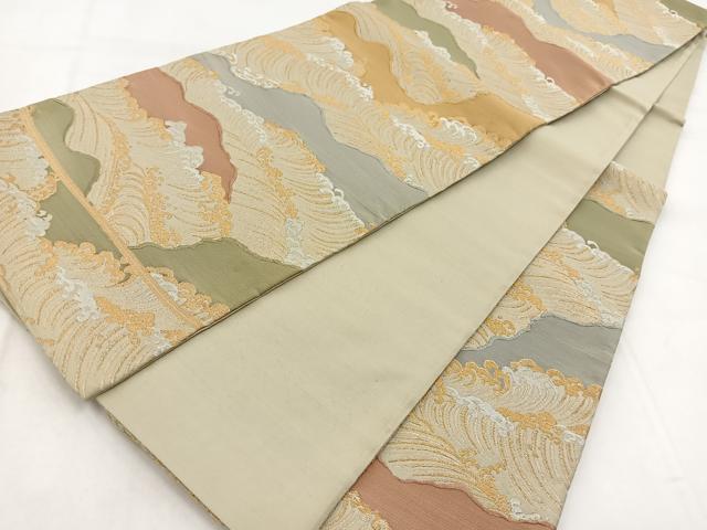 平和屋着物◎六通柄袋帯 立波文 金銀糸 正絹 逸品 BAAW8803yc