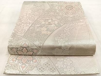 平和屋着物◎六通柄袋帯　唐織　プラチナ二重箔　花青海波　正絹　逸品　BAAW8805yc