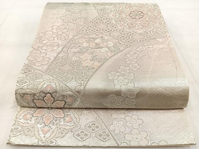 平和屋着物◎六通柄袋帯　唐織　プラチナ二重箔　花青海波　正絹　逸品　BAAW8805yc