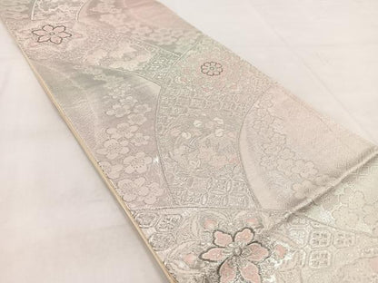 平和屋着物◎六通柄袋帯　唐織　プラチナ二重箔　花青海波　正絹　逸品　BAAW8805yc