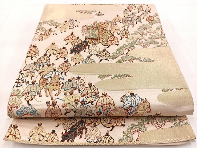 平和屋着物◎六通柄袋帯　大名行列　金糸　正絹　逸品　BAAW8806yc