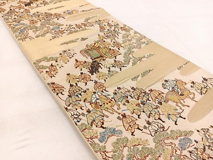 平和屋着物◎六通柄袋帯　大名行列　金糸　正絹　逸品　BAAW8806yc