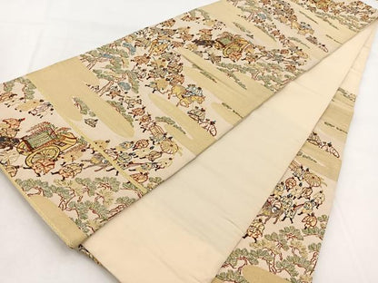 平和屋着物◎六通柄袋帯　大名行列　金糸　正絹　逸品　BAAW8806yc