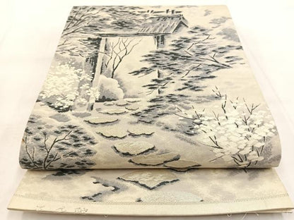 平和屋着物◎六通柄袋帯　三千院　銀糸　正絹　逸品　BAAW8810yc