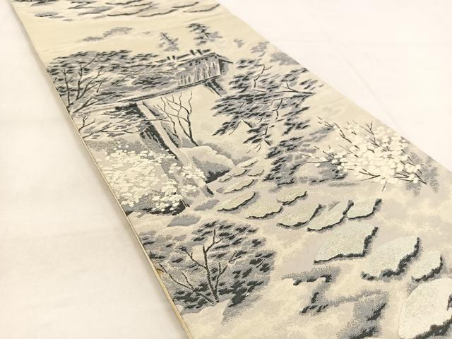 平和屋着物◎六通柄袋帯　三千院　銀糸　正絹　逸品　BAAW8810yc